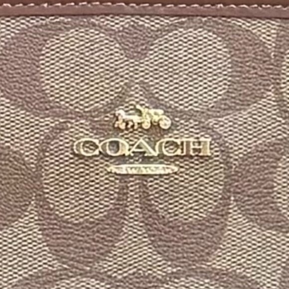 COACH Signature Coated Canvas Leather Drawstring Carryall Women's Tote New - Picture 3 of 15